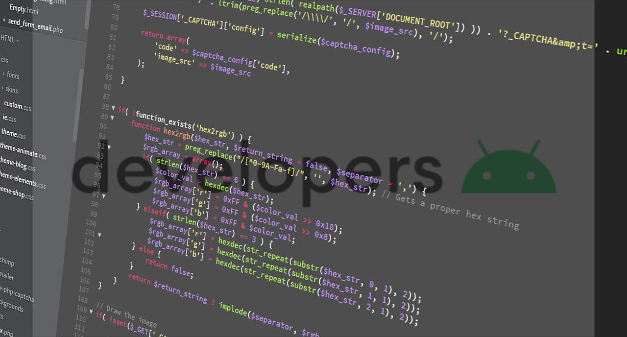 Imagen de una pantalla con un IDE de programación abierto mostrando un proyecto sobre el logo de Android Developers